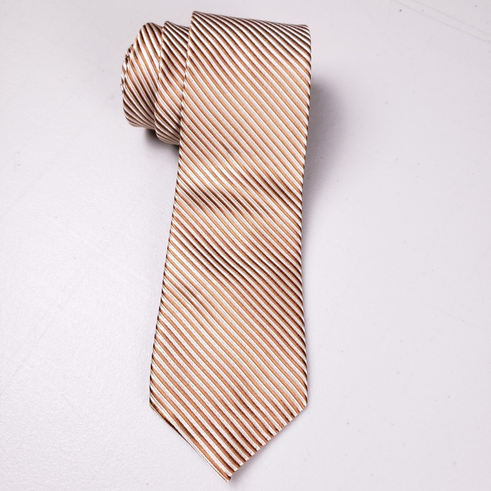 Regency‎ Necktie Gold Stripe Officecore Luxe Neutrals Formal Classic MCM Retro